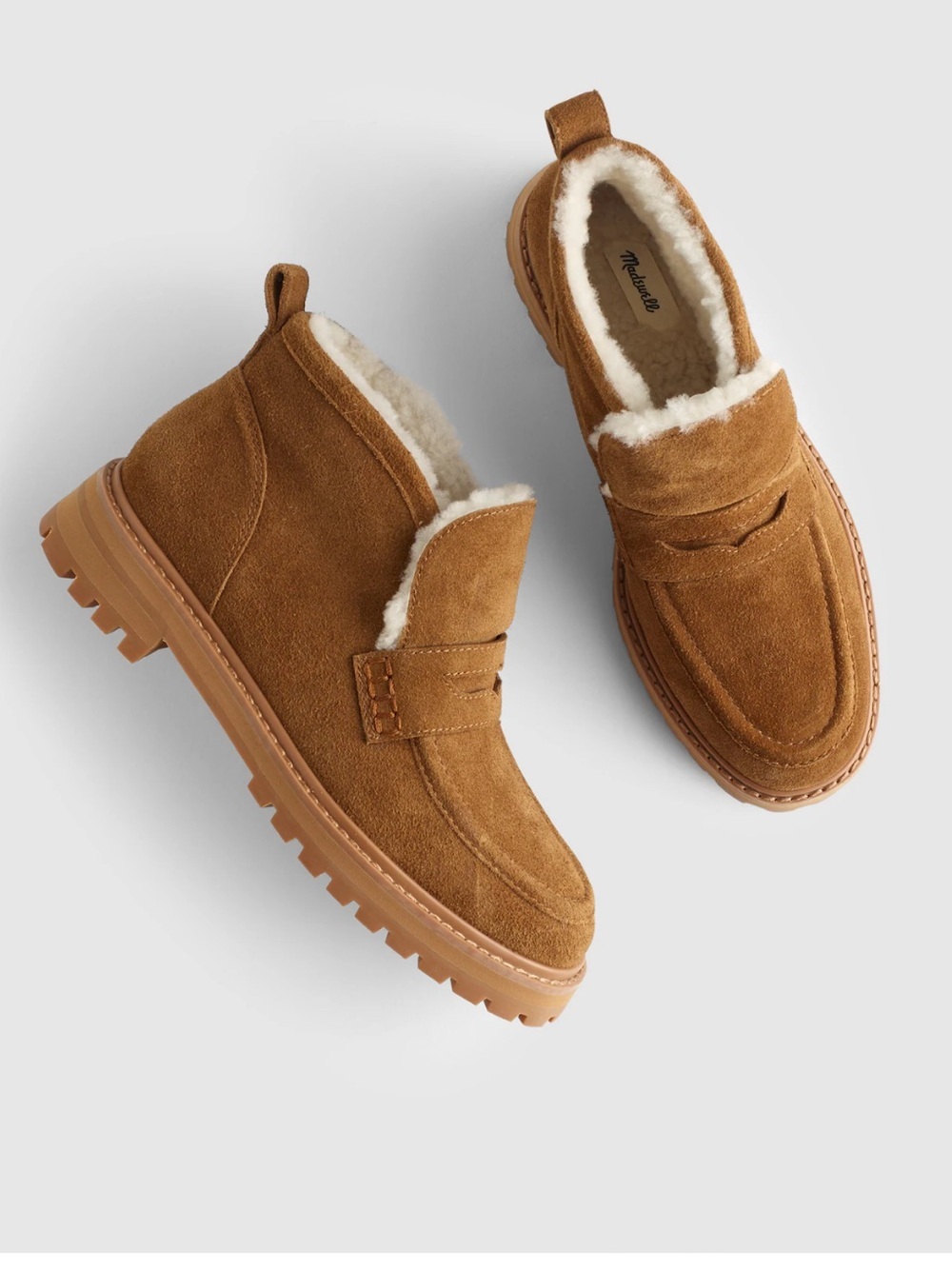 NEW Madewell The Ryder Ankle Boot Shearling Lining warm Chestnut Suede NY378 8.5